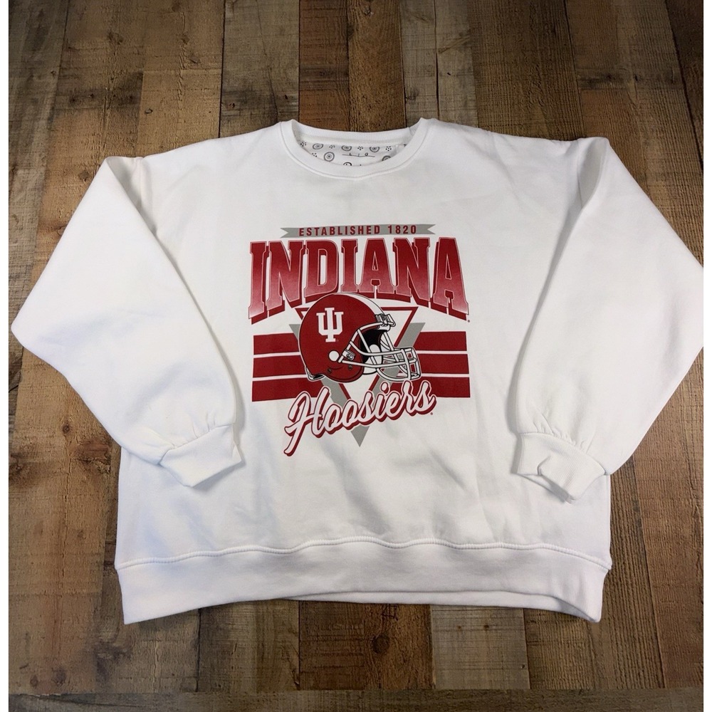 Pressbox Indiana Hoosiers Crewneck Sweatshirt Womens L White NCAA Football NWT
